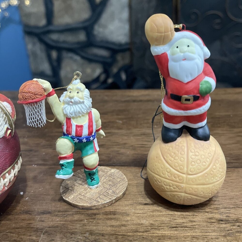 3 Santa Claus Christmas Ornaments, Sports Themed Basketball, Football Read‎ - Picture 2 of 11